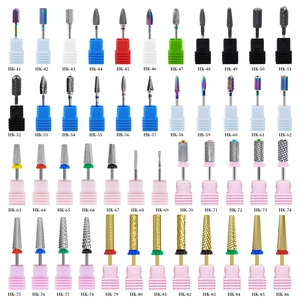 Collection of alloy and ceramic nail drill bits for manicures from HK-41 to HK-86