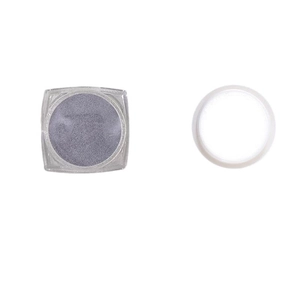 Reflective silver nail glitter powder in a transparent jar for manicure decoration