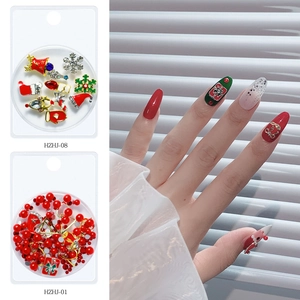 Christmas nail art charms kit with alloy snowflakes and red pearls for holiday manicure