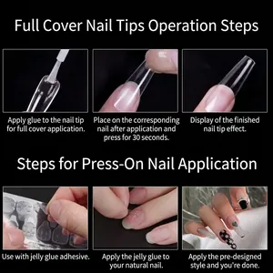 Step-by-step application guide for matte almond press-on nails using glue and jelly tabs