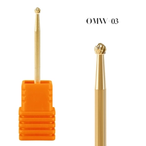 Macro view of OMW-03 alloy nail drill bit with spherical gold-finish cutting head