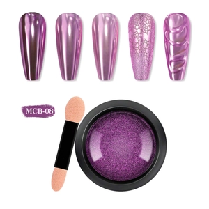 Détails du kit de poudre chrome violette pour ongles avec applicateur et échantillons miroir