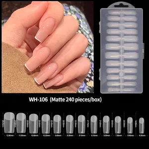 Detailed size chart for 12 sizes of almond matte nail tips in 240-piece set
