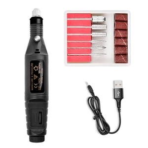 Portable USB electric nail drill set with black matte machine and metal bits