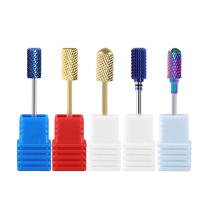 Five-piece alloy nail drill bit set with cross-cut textures and colorful coatings