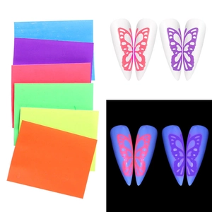 Glow in the dark butterfly nail stickers in six vibrant fluorescent laser colors