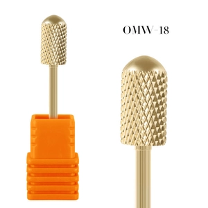 Macro detail of OMW-18 gold alloy nail drill bit with fine cross-cut diamond texture