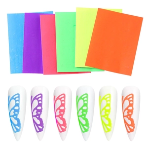 Fluorescent butterfly nail stickers set with holographic effects in six vibrant neon colors