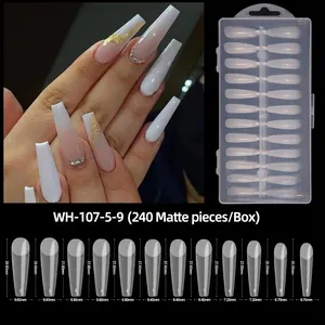 Detailed size chart for 240pcs long trapezoidal frosted matte press-on nail extensions