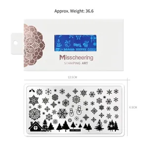 Christmas nail art stamping plate with snowflake patterns and card packaging 12.5x6.5cm