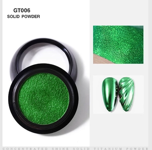 Macro detail of GT006 solid titanium green mirror nail powder and metallic finish effect