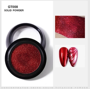 Macro detail of GT008 red solid titanium mirror powder for glossy chrome nail finish