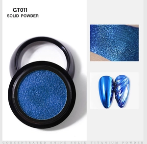 Macro detail of GT011 solid titanium nail powder with deep blue metallic mirror finish