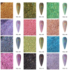 Set of 12 colors holographic nail glitter powders for high-quality manicure effects