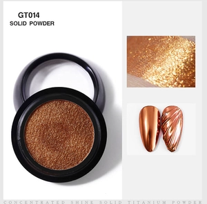 Macro view of solid bronze titanium nail powder GT014 with metallic mirror finish effects