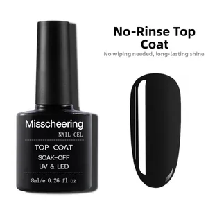 Dettaglio flacone top coat 8ml senza dispersione con campione unghia nero lucido