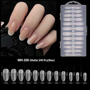 Size chart for 240pcs matte almond nail tips showing dimensions for 12 different sizes