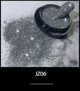 Macro shot of sparkling silver crystal diamond nail powder JZ06 with reflective glitter effect