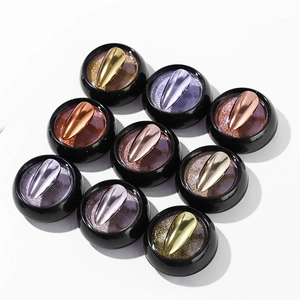 Detailed view of nine-color solid metallic mirror nail powder set with glossy finish