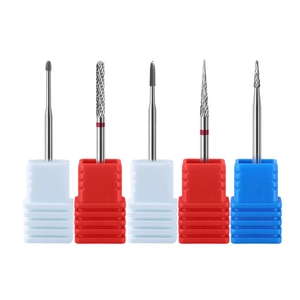 Five-piece alloy nail drill bit set with various heads for professional manicure removal