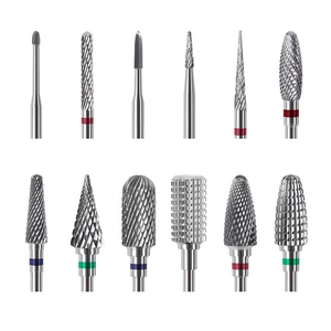Set of 12 professional alloy nail drill bits with different shapes and color-coded grits