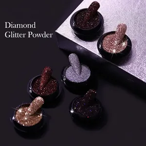 Six-color set of shiny crystal diamond nail glitter powder with sample tips display