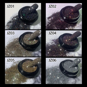 6-color set of sparkling reflective nail glitters in black jars for professional manicure