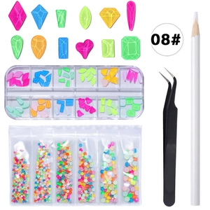 DIY nail art crystal kit with mixed colorful rhinestones, wax pencil, and tweezers set