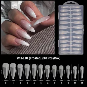 Detailed size chart for matte almond fake nails including 12 sizes with precise measurements