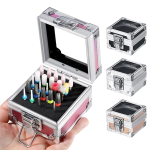 Nail Drill Bit Storage Box Aluminum Alloy Portable Manicure Tool Organizer Case With Transparent Lid