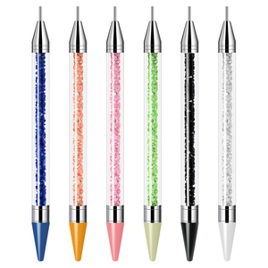 6pcs dual-ended nail dotting tool set with wax tips and crystal-filled handles for DIY nail art