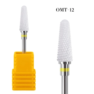 OMT-12 Ceramic nail drill bit with cylindrical cone head and yellow ring for manicure