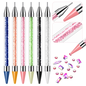 Dual Ended Nail Art Dotting Pen Rhinestone Picker Wax Tip Stainless Steel Point Tool Acrylic Handle Crystal Filled
