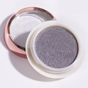 Polvo de uñas holográfico láser en contenedor blanco con tapa de oro rosa