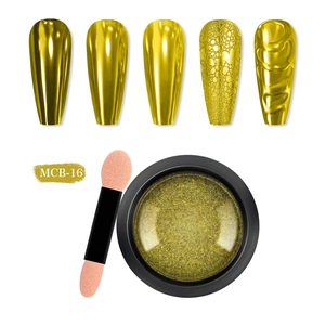 Kit poudre chrome dorée MCB-16 pour ongles avec applicateur et échantillons de textures 3D
