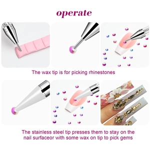 Double-ended dual-head wax pen for rhinestones and nail art decoration set in 6 colors