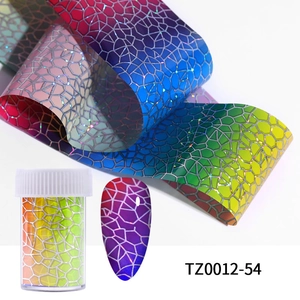 Rainbow gradient nail foil with silver geometric cracks and clear storage bottle