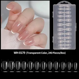 Size chart for 240pcs clear almond nail tips showing 12 different dimensions in mm