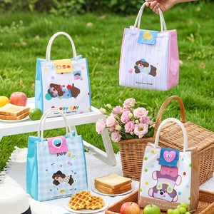 Cartoon animal print lunch bags with thick aluminum foil lining for student picnics