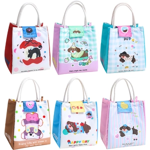 Set of six cute cartoon animal thermal lunch bags with durable cotton rope handles