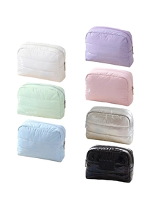 Quilted waterproof nylon cosmetic bag in seven vibrant colors for travel storage