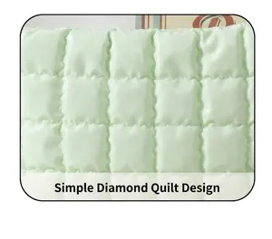 Macro shot of light green quilted rhombus pattern with soft textured fabric finish