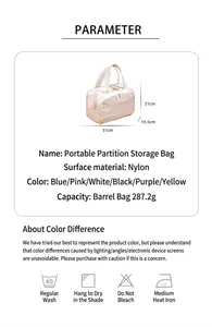 Dimensiones detalladas de la bolsa de nylon blanco con medida 31x21x19,5cm