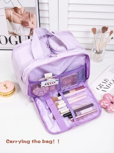 Large lavender travel toiletry bag with waterproof fabric and multi-layer storage compartments