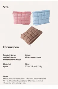 Quilted cosmetic bags in pink blue and beige with 25x6x18cm size specifications