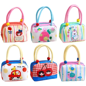 Insulated portable lunch bag with cute cartoon designs and plush handles for daily meal prep