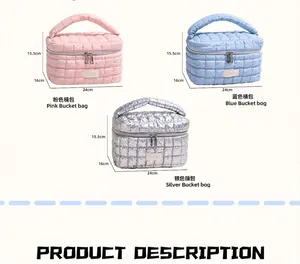 Gesteppte Kosmetiktaschen in Rosa, Blau und Silber, Größe 24x15,5x16cm mit Tragegriff