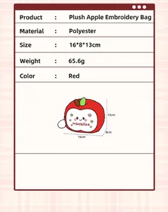 Details zur Größe der roten Plüsch-Apfel-Sticktasche mit einem Bommel-Anhänger