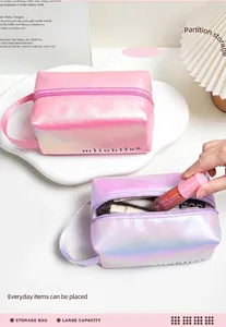 Macro detail of high-capacity makeup bags with partition storage and waterproof PU texture