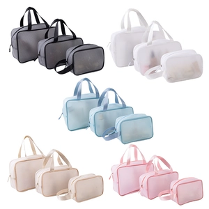 Set of 5 colors mesh toiletry bags in three sizes for travel and home storage